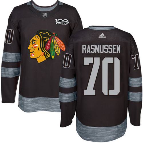 Adidas Blackhawks #70 Dennis Rasmussen Black 1917-100th Anniversary Stitched NHL Jersey